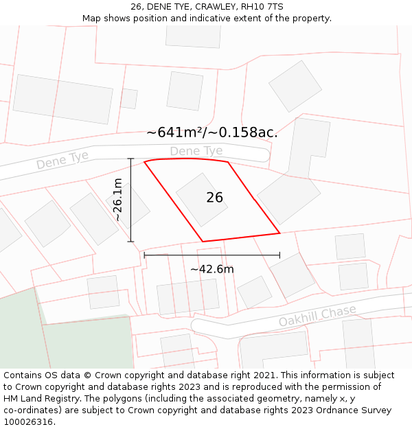 26, DENE TYE, CRAWLEY, RH10 7TS: Plot and title map