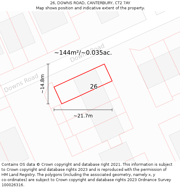 26, DOWNS ROAD, CANTERBURY, CT2 7AY: Plot and title map