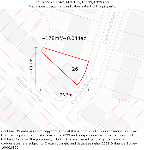 26, DYMOKE ROAD, METHLEY, LEEDS, LS26 9FG: Plot and title map