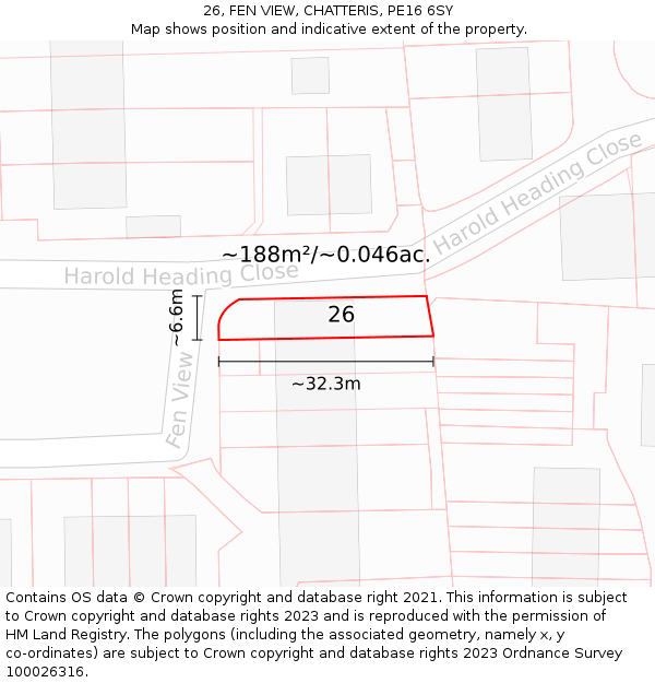 26, FEN VIEW, CHATTERIS, PE16 6SY: Plot and title map