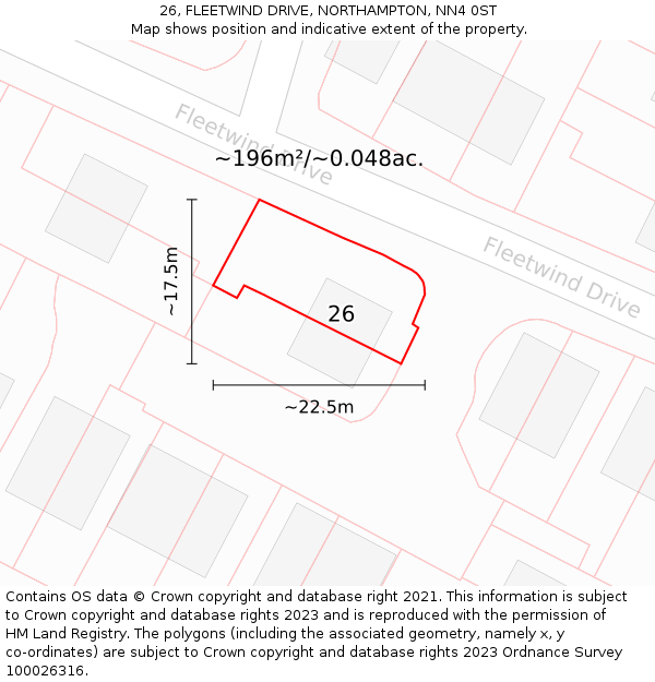 26, FLEETWIND DRIVE, NORTHAMPTON, NN4 0ST: Plot and title map