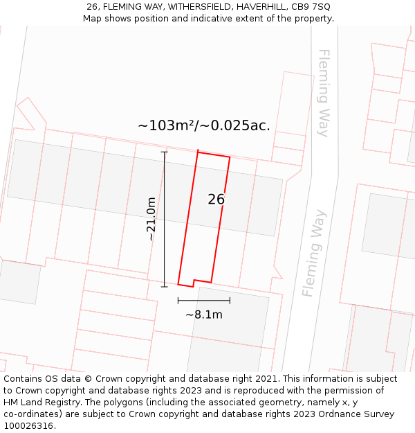 26, FLEMING WAY, WITHERSFIELD, HAVERHILL, CB9 7SQ: Plot and title map
