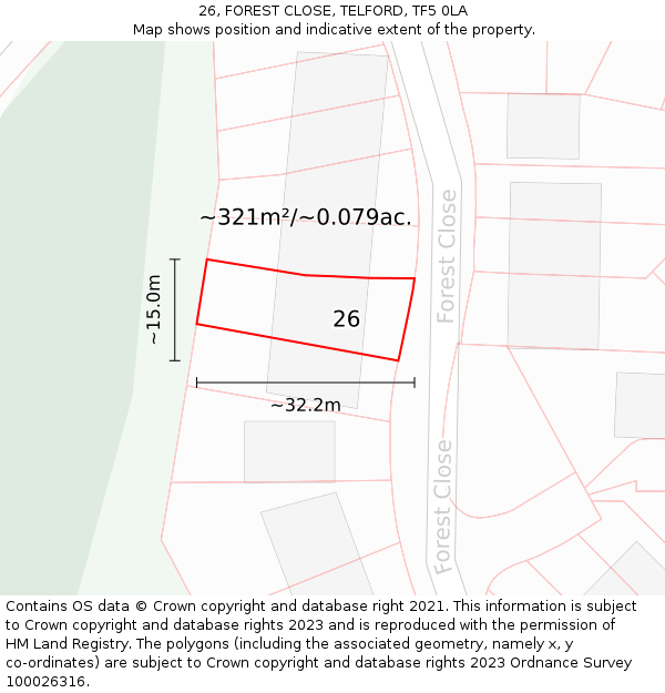 26, FOREST CLOSE, TELFORD, TF5 0LA: Plot and title map