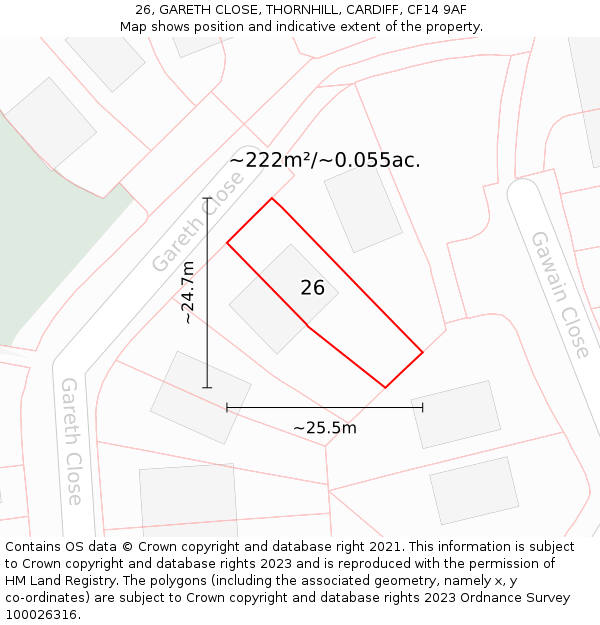 26, GARETH CLOSE, THORNHILL, CARDIFF, CF14 9AF: Plot and title map