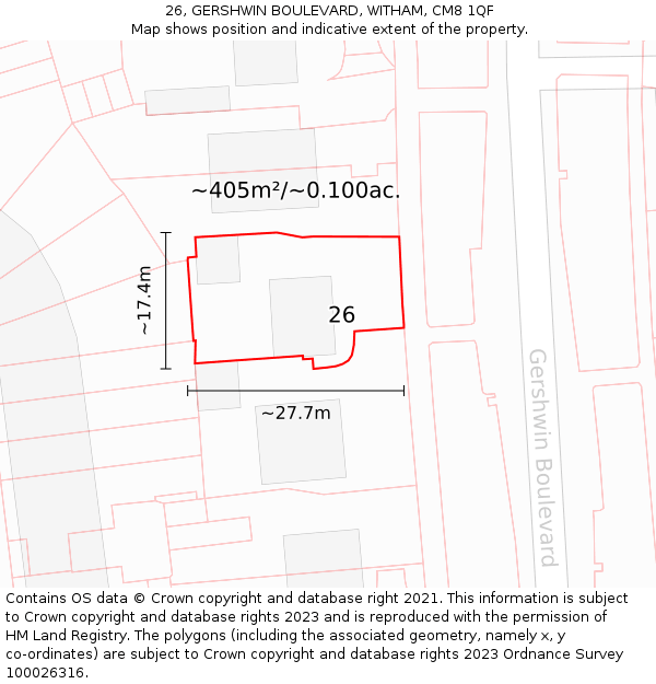 26, GERSHWIN BOULEVARD, WITHAM, CM8 1QF: Plot and title map