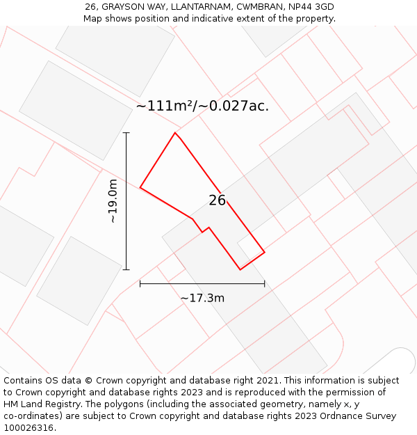 26, GRAYSON WAY, LLANTARNAM, CWMBRAN, NP44 3GD: Plot and title map