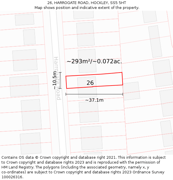 26, HARROGATE ROAD, HOCKLEY, SS5 5HT: Plot and title map