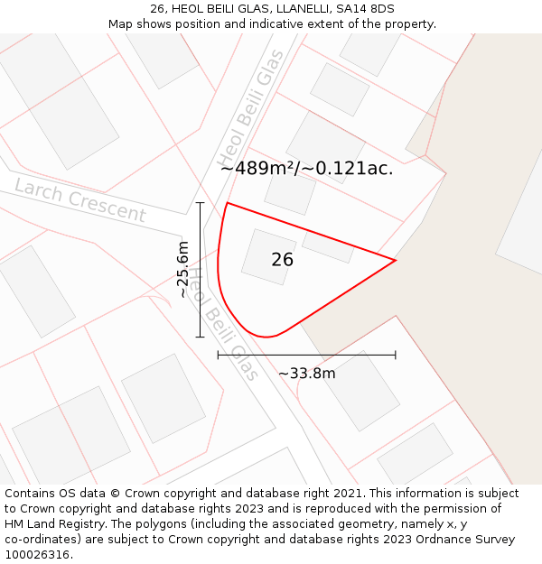 26, HEOL BEILI GLAS, LLANELLI, SA14 8DS: Plot and title map