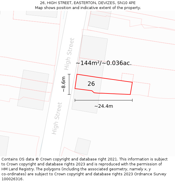 26, HIGH STREET, EASTERTON, DEVIZES, SN10 4PE: Plot and title map