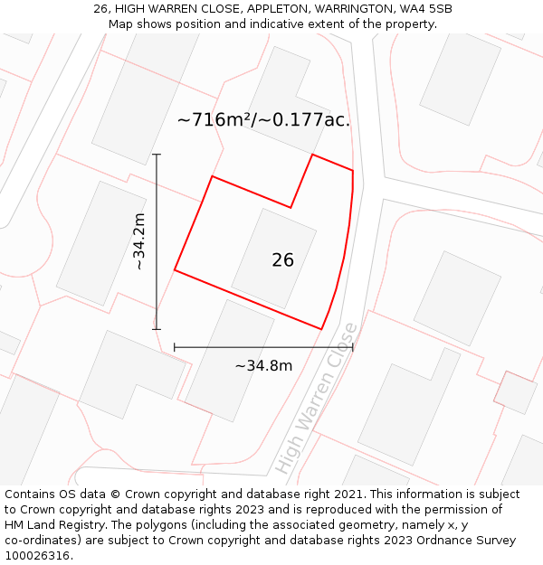 26, HIGH WARREN CLOSE, APPLETON, WARRINGTON, WA4 5SB: Plot and title map