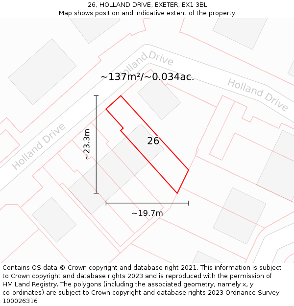 26, HOLLAND DRIVE, EXETER, EX1 3BL: Plot and title map