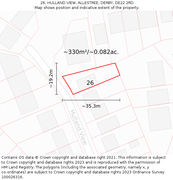 26, HULLAND VIEW, ALLESTREE, DERBY, DE22 2RD: Plot and title map