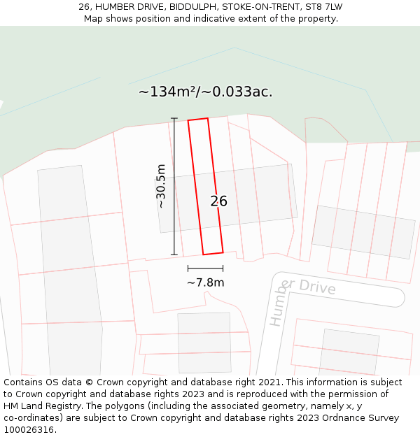 26, HUMBER DRIVE, BIDDULPH, STOKE-ON-TRENT, ST8 7LW: Plot and title map