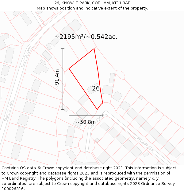 26, KNOWLE PARK, COBHAM, KT11 3AB: Plot and title map