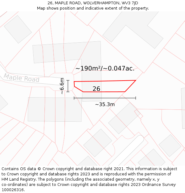 26, MAPLE ROAD, WOLVERHAMPTON, WV3 7JD: Plot and title map