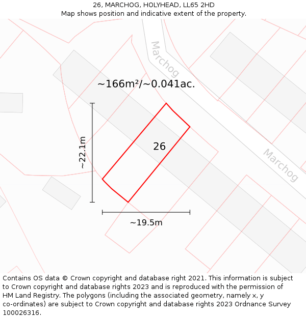 26, MARCHOG, HOLYHEAD, LL65 2HD: Plot and title map
