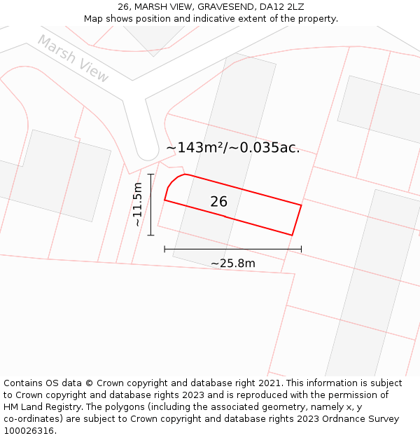 26, MARSH VIEW, GRAVESEND, DA12 2LZ: Plot and title map