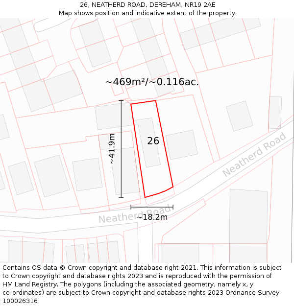 26, NEATHERD ROAD, DEREHAM, NR19 2AE: Plot and title map