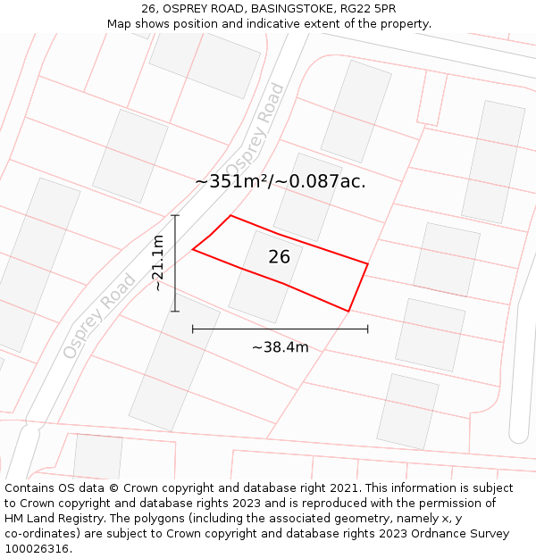 26, OSPREY ROAD, BASINGSTOKE, RG22 5PR: Plot and title map