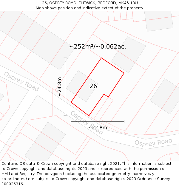 26, OSPREY ROAD, FLITWICK, BEDFORD, MK45 1RU: Plot and title map