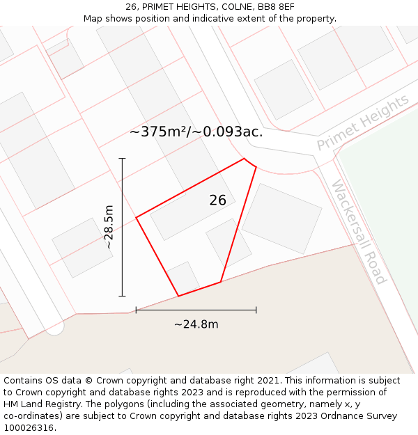 26, PRIMET HEIGHTS, COLNE, BB8 8EF: Plot and title map
