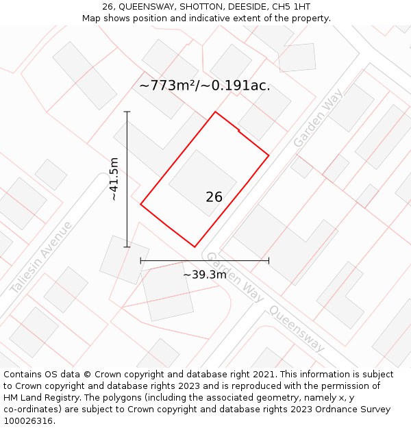 26, QUEENSWAY, SHOTTON, DEESIDE, CH5 1HT: Plot and title map