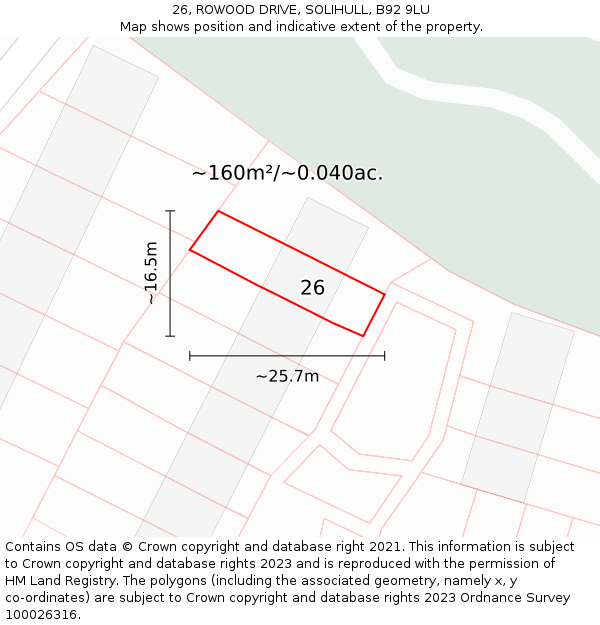 26, ROWOOD DRIVE, SOLIHULL, B92 9LU: Plot and title map