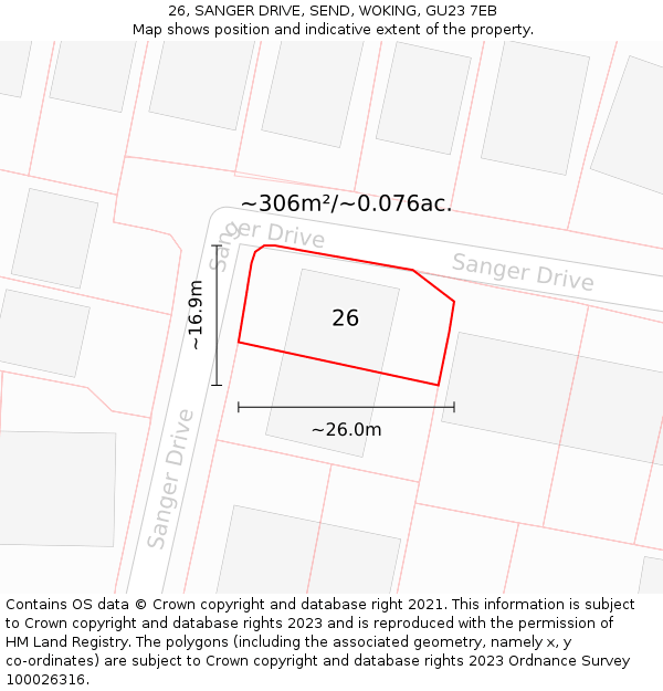 26, SANGER DRIVE, SEND, WOKING, GU23 7EB: Plot and title map