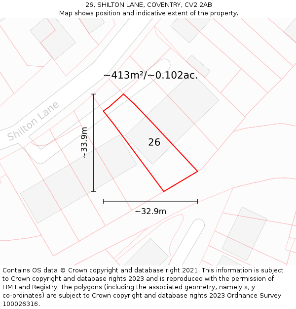 26, SHILTON LANE, COVENTRY, CV2 2AB: Plot and title map