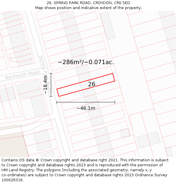 26, SPRING PARK ROAD, CROYDON, CR0 5ED: Plot and title map