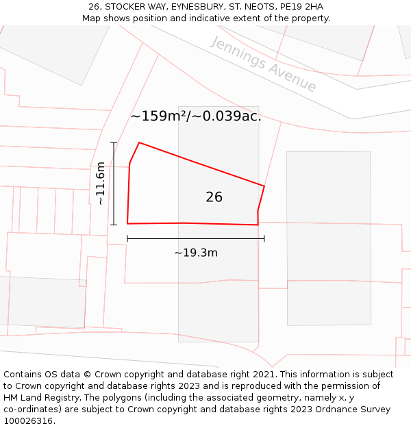 26, STOCKER WAY, EYNESBURY, ST. NEOTS, PE19 2HA: Plot and title map