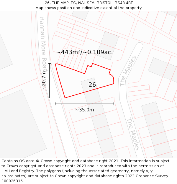 26, THE MAPLES, NAILSEA, BRISTOL, BS48 4RT: Plot and title map
