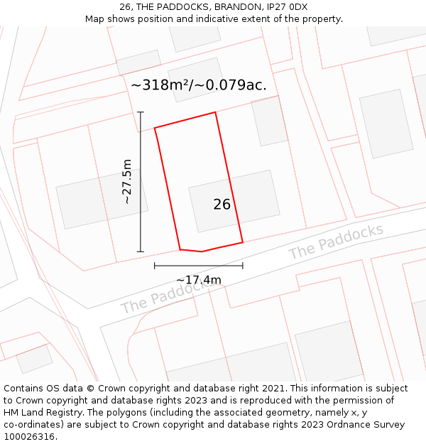 26, THE PADDOCKS, BRANDON, IP27 0DX: Plot and title map