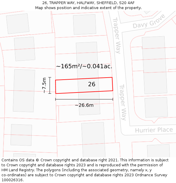 26, TRAPPER WAY, HALFWAY, SHEFFIELD, S20 4AF: Plot and title map