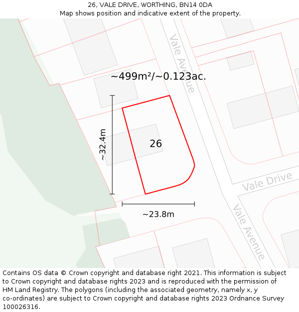 26, VALE DRIVE, WORTHING, BN14 0DA: Plot and title map