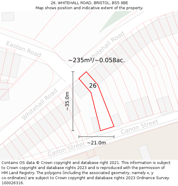 26, WHITEHALL ROAD, BRISTOL, BS5 9BE: Plot and title map
