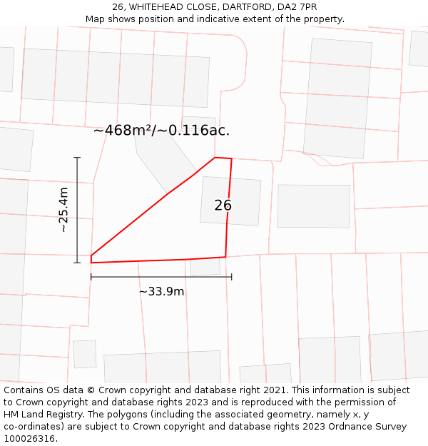 26, WHITEHEAD CLOSE, DARTFORD, DA2 7PR: Plot and title map
