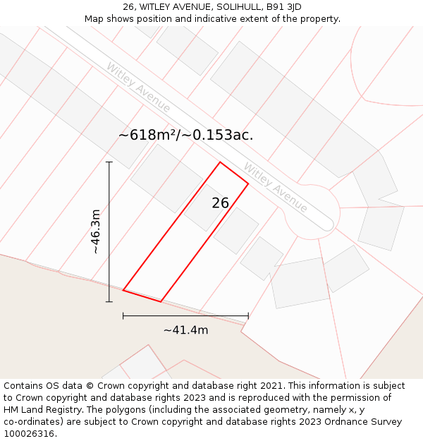 26, WITLEY AVENUE, SOLIHULL, B91 3JD: Plot and title map