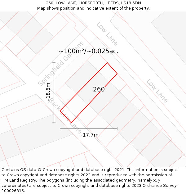 260, LOW LANE, HORSFORTH, LEEDS, LS18 5DN: Plot and title map