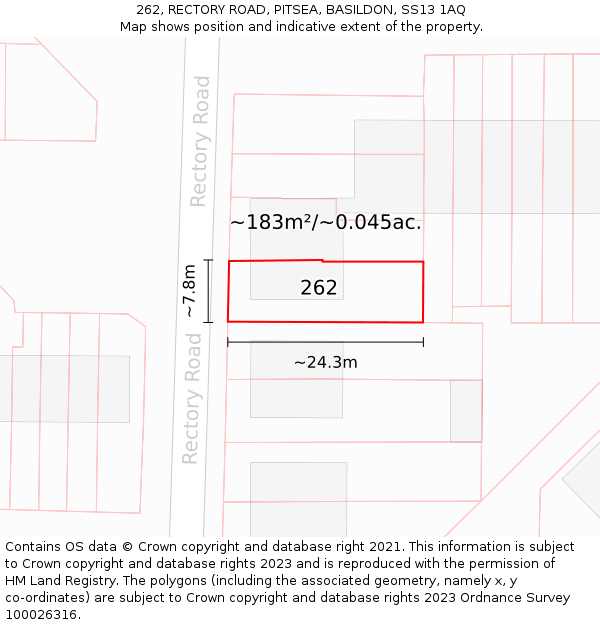 262, RECTORY ROAD, PITSEA, BASILDON, SS13 1AQ: Plot and title map
