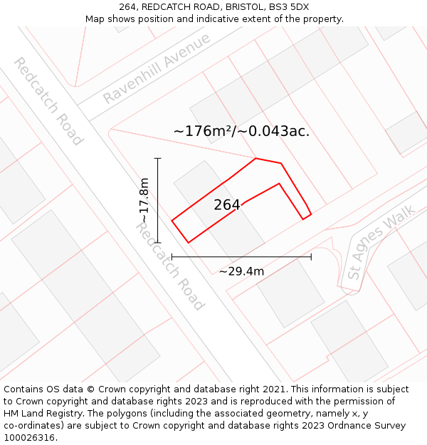 264, REDCATCH ROAD, BRISTOL, BS3 5DX: Plot and title map