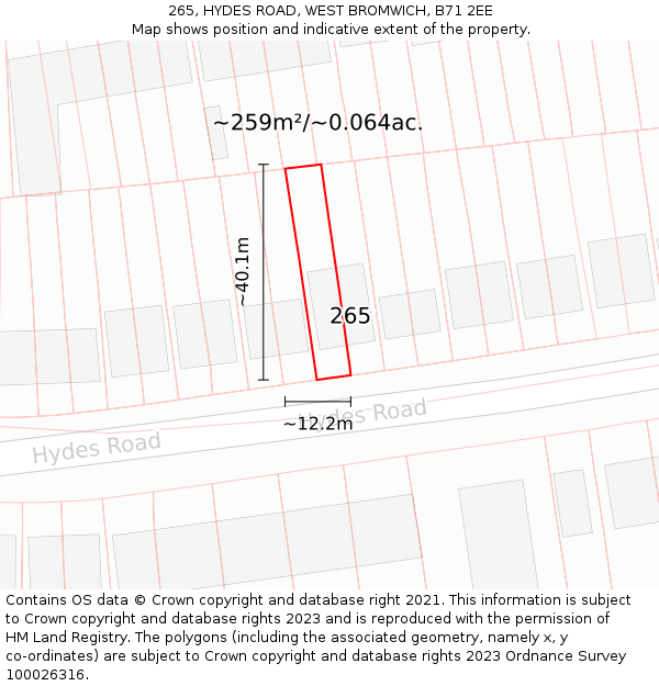 265, HYDES ROAD, WEST BROMWICH, B71 2EE: Plot and title map
