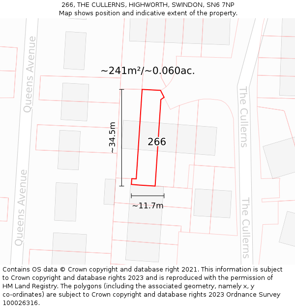 266, THE CULLERNS, HIGHWORTH, SWINDON, SN6 7NP: Plot and title map