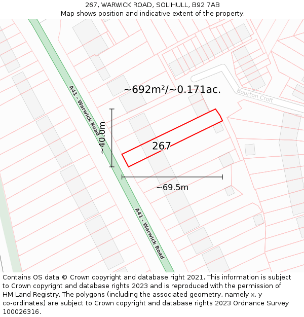 267, WARWICK ROAD, SOLIHULL, B92 7AB: Plot and title map