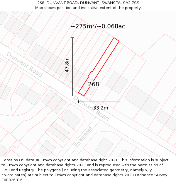 268, DUNVANT ROAD, DUNVANT, SWANSEA, SA2 7SS: Plot and title map