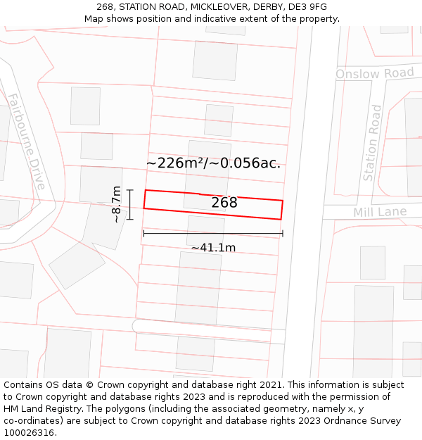 268, STATION ROAD, MICKLEOVER, DERBY, DE3 9FG: Plot and title map