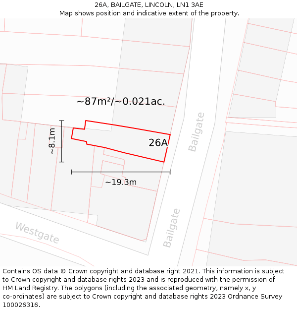 26A, BAILGATE, LINCOLN, LN1 3AE: Plot and title map
