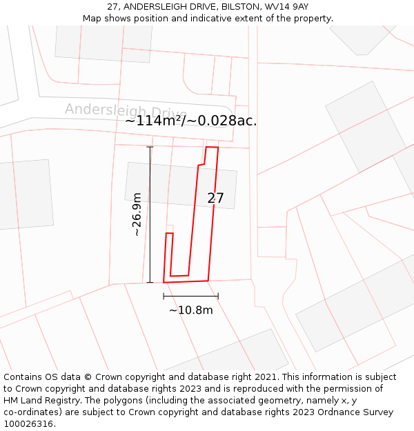 27, ANDERSLEIGH DRIVE, BILSTON, WV14 9AY: Plot and title map