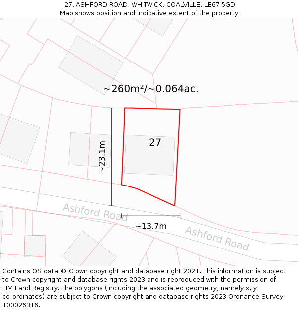 27, ASHFORD ROAD, WHITWICK, COALVILLE, LE67 5GD: Plot and title map