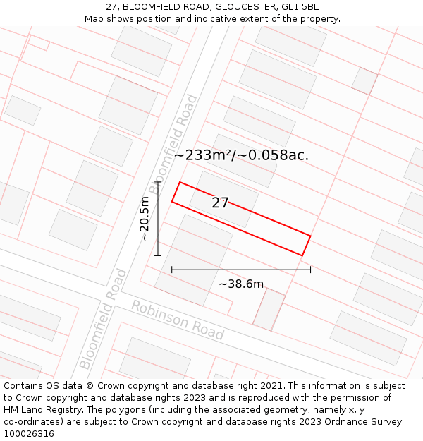 27, BLOOMFIELD ROAD, GLOUCESTER, GL1 5BL: Plot and title map